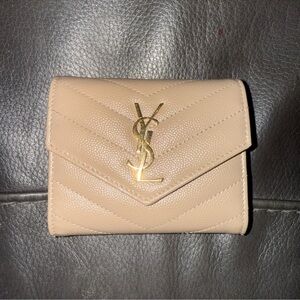 YSL Yves Saint Laurent Tan Quilted Leather Bifold Wallet